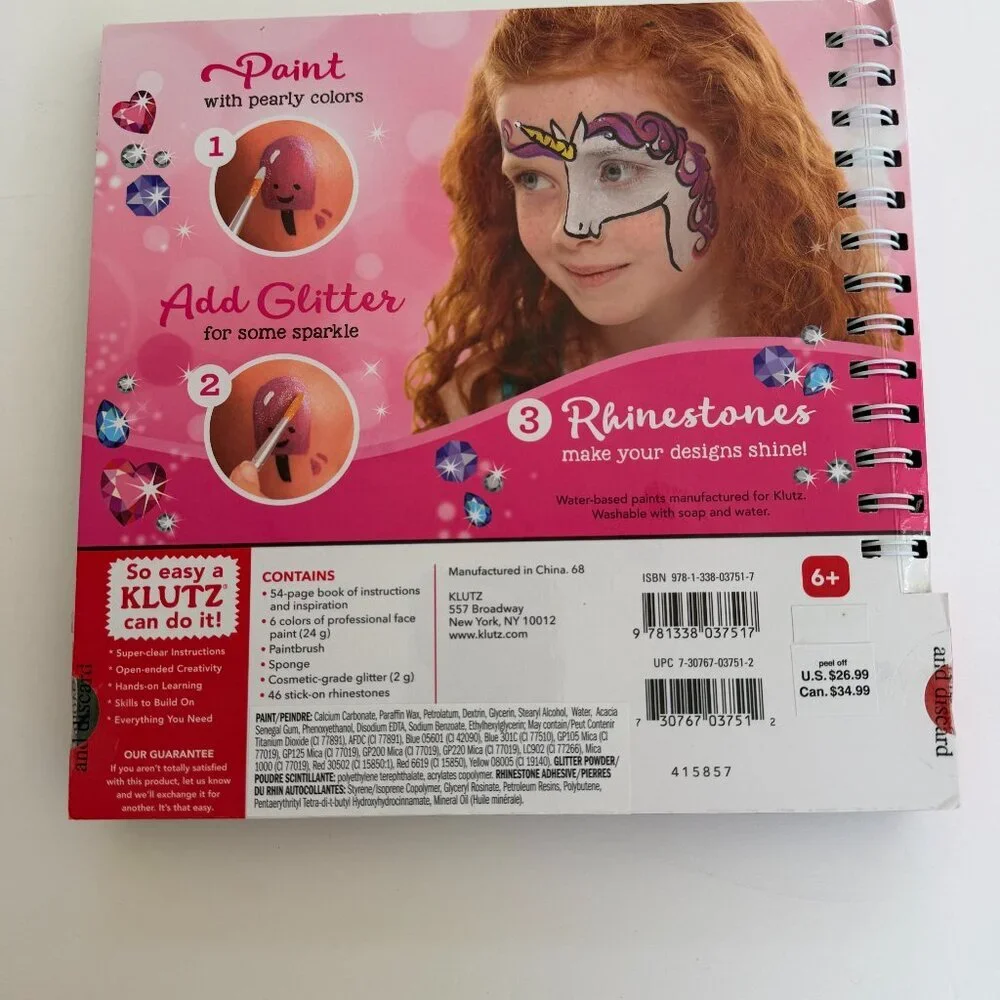 Klutz Glitter & Rhinestones Cosmetic-Grade Face Painting Kit Book